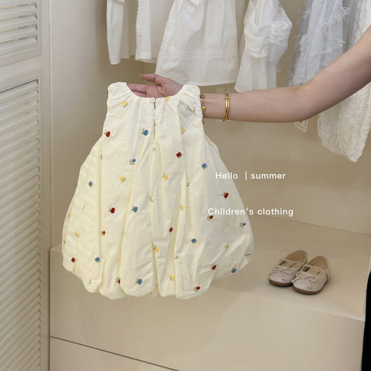 Little Salted Lemon baby Summer New Dress2025Girls' Embroidered Flower Bud Dress Stylish Baby Girl Tank Dress Trendy