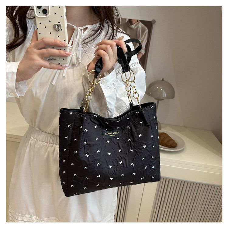 2025Trendy Fashion Bowknot Pleated Large Capacity New Casual Simple Commuter Single Shoulder Crossbody Underarm Bag for Women