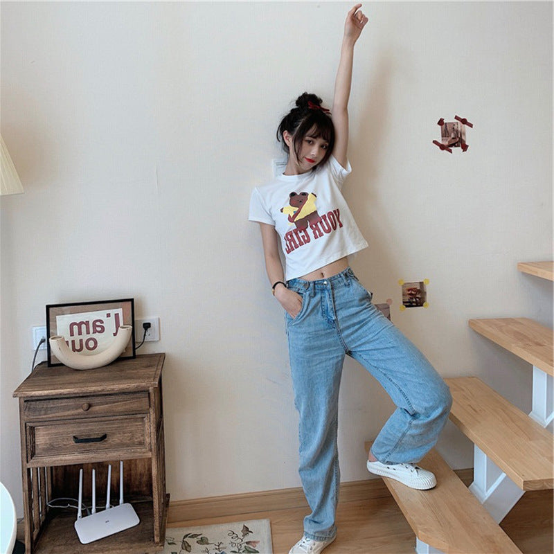 Couple Clothes Insi Trendy Cross-Border2023Summer New Style Crop Top Korean Version Slim Fit Short Sleeve T Shirt for Female Students