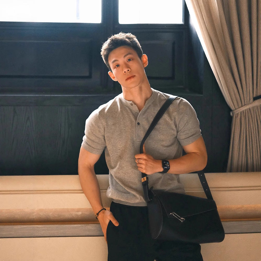 Summer Men's Waffle Henley Collar Short Sleeve T Men's American Style Solid Color Versatile Slim Fit Comfortable Casual Short Sleeve Shirt T T-shirt