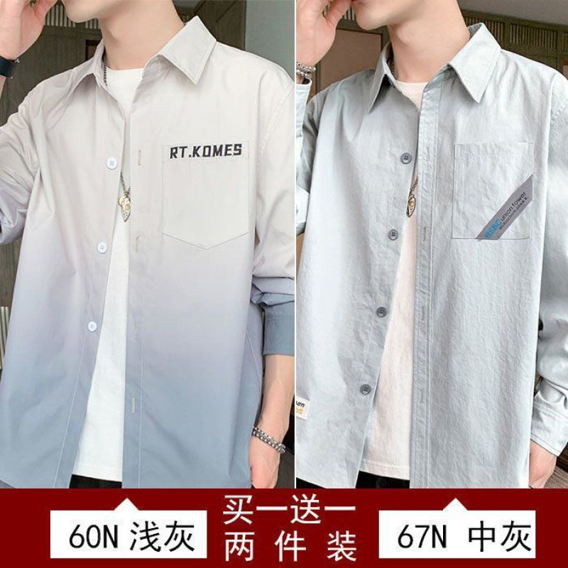 Gradient Long Sleeve Shirt for Men, Spring and Summer Loose Thin Jacket, Korean Style Trendy Casual ins Fashion Brand Sunscreen Shirt