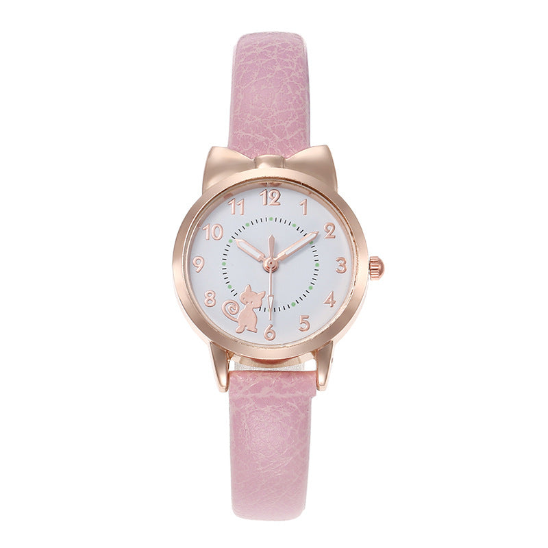 Cross-Border Hot-Selling Children's Watch for Girls with Cute Bowknot, Digital Kitten Design, Student Watch, In Stock for Wholesale