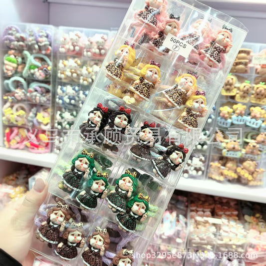 Hot-Selling Adorable Pop Mart CRYBABY Leopard Print Bowknot Crying Baby Cartoon Children's Hair Tie Little Girl Hair Rope