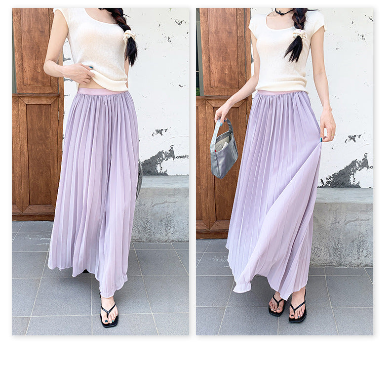 Thirteen Lines·Yunheyu Gentle Light Purple Pleated Long Skirt for Women Versatile Casual Vacation Style Draped Half Skirt