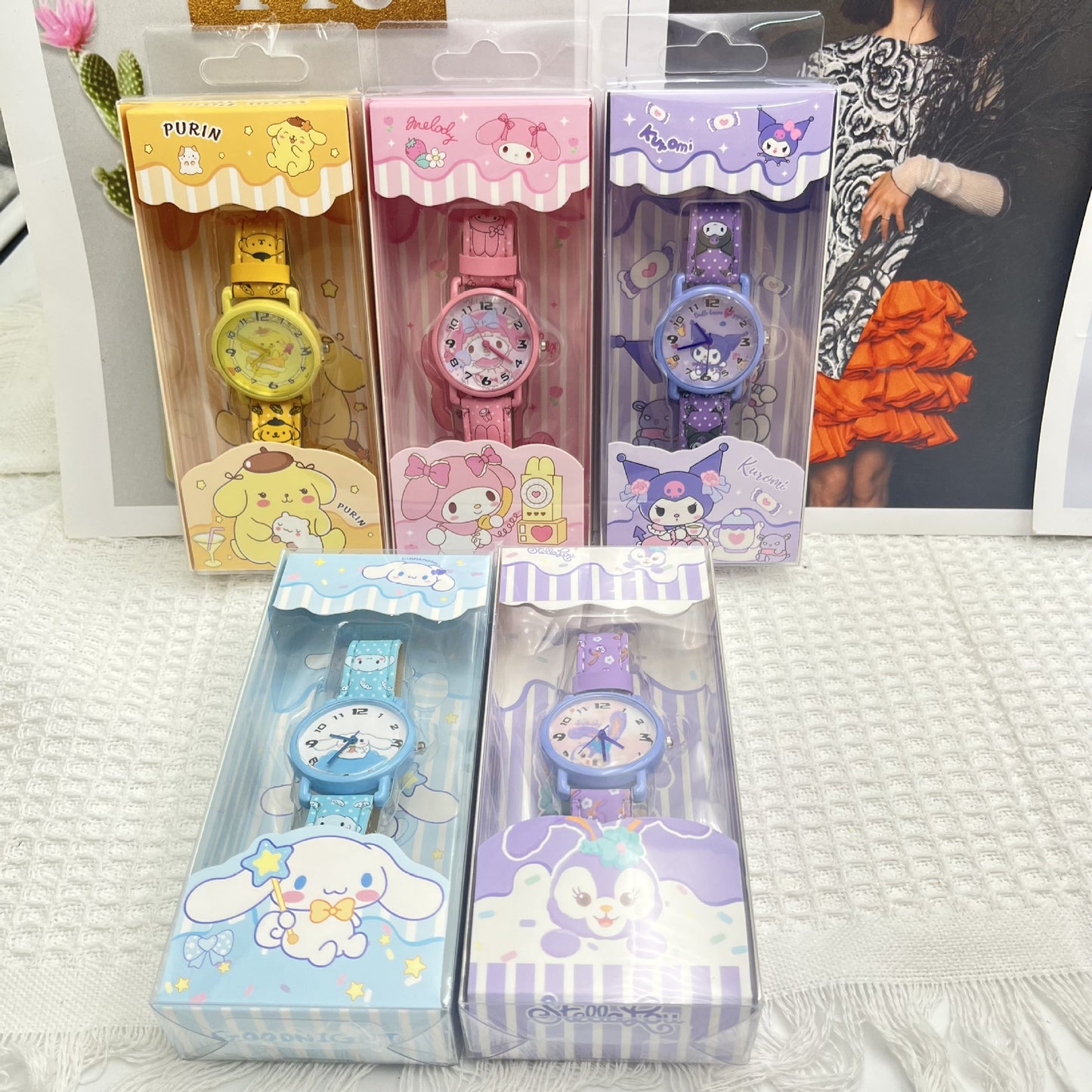 Sanrio Electronic Children's Watch My Melody Kuromi Cinnamoroll Strap Printed Gift Box Watch Accessories