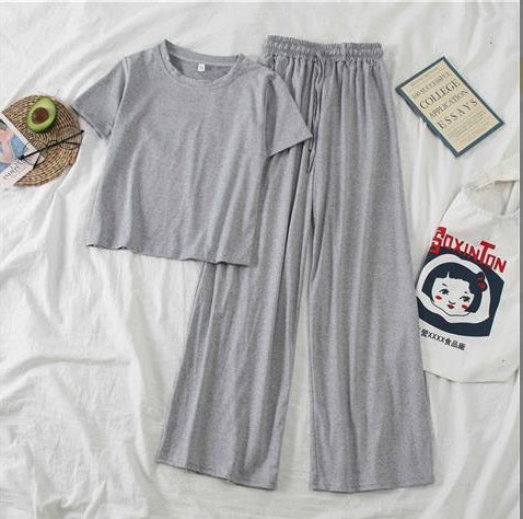 In Stock Cross-Border Amazon Summer New Korean Style Fashionable Petite Height-Enhancing Set Women Short Sleeve Wide-Leg Pants Casual Pants