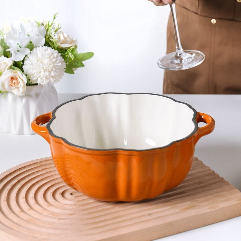 Enamel Pot Pumpkin Shape Enamel Pot Soup Stew Multifunctional Pot Household Enamel Soup Pot Induction Cooker Compatible