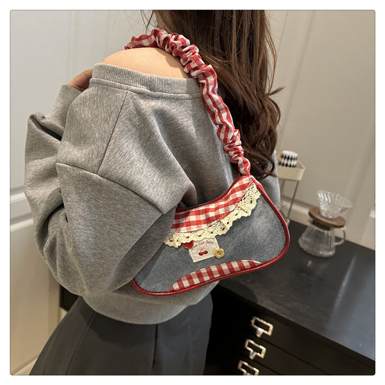Super Popular Crossbody Bag for Women2025New Plaid Fabric Bag Wrinkled Color-Block Shoulder Bag Popular Commuter Small Square Bag