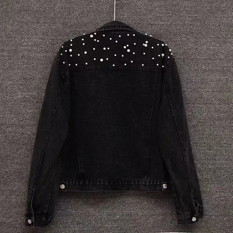 Amazon Cross-Border Southeast Asia Heavy Fashion Beaded Short Denim Jacket for Women Pearl Plus Size Jacket ns Top