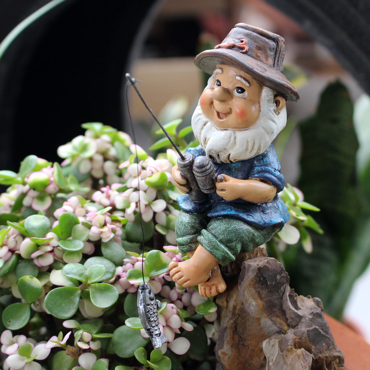 Cross-Border Resin Fishing Dwarf Figurine Garden Rockery Pond Landscape Decoration Accessories Creative Outdoor Courtyard Decor