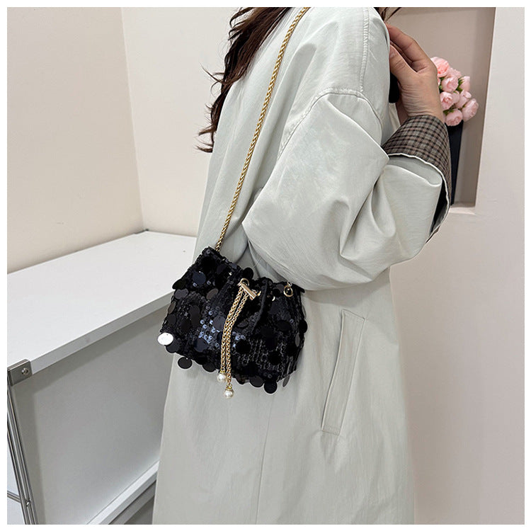 Trendy and High-End Sequin Bucket Bag2025Summer New Fashion Versatile Stylish French Chain Single Shoulder Crossbody