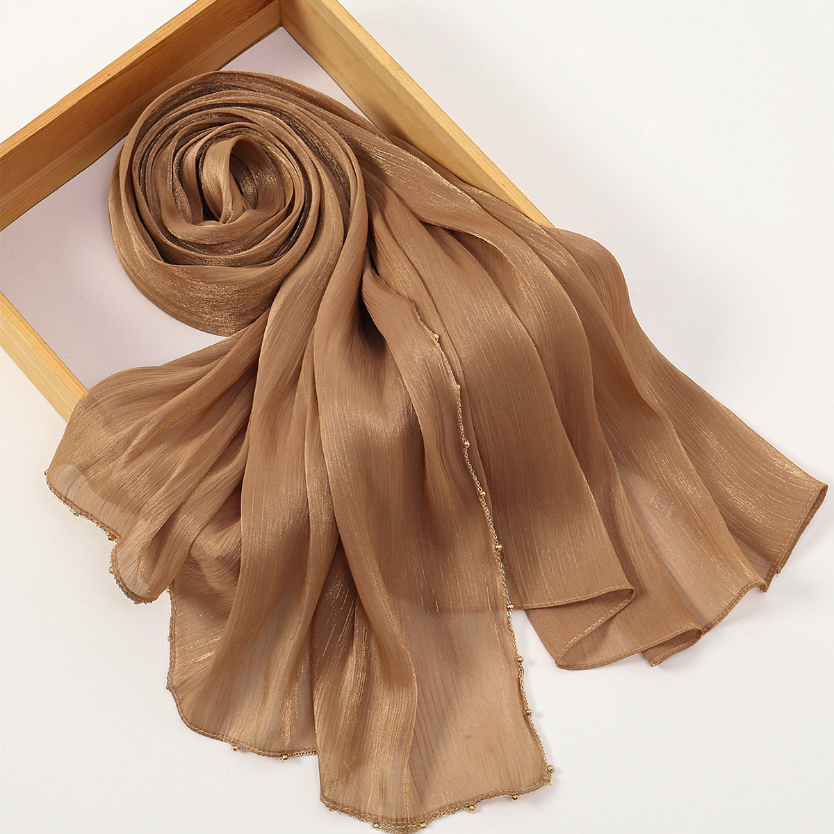 Southeast Asia Hot-Selling Popular Solid Color Chiffon Island Silk Chain Long Scarf Summer Refreshing Breathable Sun-Proof Ethnic Headscarf