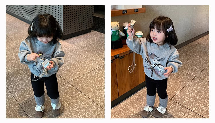 Sweet Little Girl Fleece Sweatshirt New Winter Outfit for Little Girls Korean Style1-8Two-piece set with integrated fleece