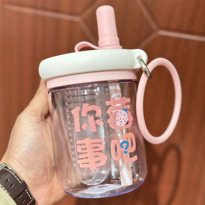 Water Cup for Girls, High Aesthetic Summer Cute Portable Ultra-light Self-contained New Style with Tea Infuser, Internet Celebrity Straw Space Cup
