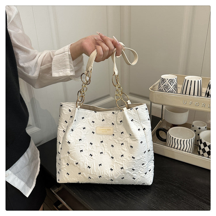 2025Trendy Fashion Bowknot Pleated Large Capacity New Casual Simple Commuter Single Shoulder Crossbody Underarm Bag for Women