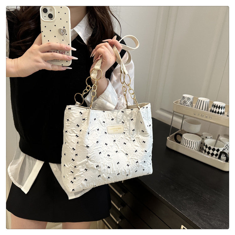 2025Trendy Fashion Bowknot Pleated Large Capacity New Casual Simple Commuter Single Shoulder Crossbody Underarm Bag for Women
