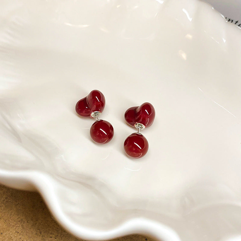 Silver Needle Ancora Red Oil Drop Geometric Earrings Niche Versatile Retro Elegant Studs High-end Fashion Earrings for Women