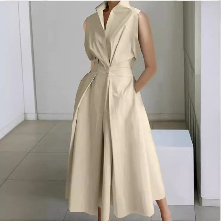 Cross-border New Style Foreign Trade Medieval Retro Plus Size Fashion POLO Loose Collar Wide Hem Women's Dress Wholesale