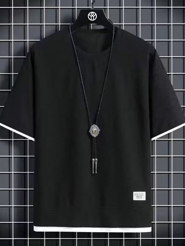 Chaolun Men's Short Sleeve Shirt t Summer Trendy Thin Breathable Shirt T Loose Waffle Short Sleeve Shirt