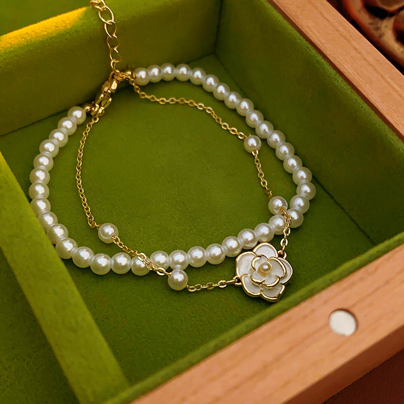 Real Gold Plated Oil Drop Camellia Pearl Bracelet Elegant Temperament Bracelet Light Luxury High-end Earrings Manufacturer Wholesale