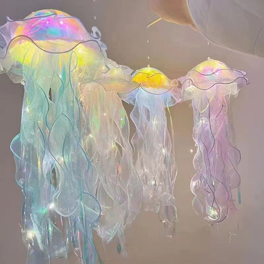 Internet Celebrity Glowing Jellyfish Lamp Colorful Laser Hanging Decoration Lantern Children's Handheld Flower Lamp Glowing Decorative Ribbon Jellyfish Lamp
