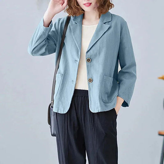 Cotton and Linen Blazer Small Suit2025Spring and Autumn New Loose Artistic Versatile Long Sleeve Casual Elegant Sun Protection Shirt for Women