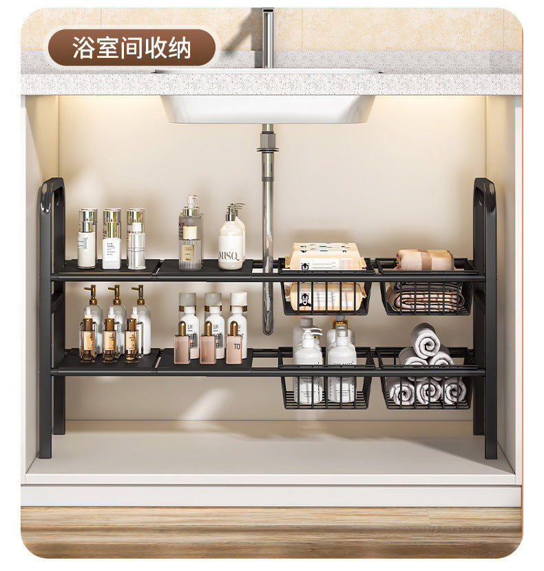 Under Sink Storage Rack Organizer Bathroom Cabinet Under Washbasin Kitchen Cabinet Inner Layered Bathroom Organizer Shelf