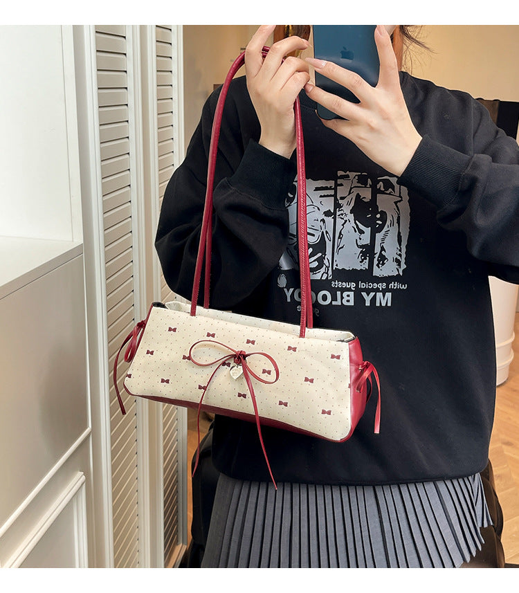 Korean Style High-Value Bowknot Bag for Women2025Summer New Single Shoulder Underarm Bag Fashion Polka Dot Handheld Small Bag for Women