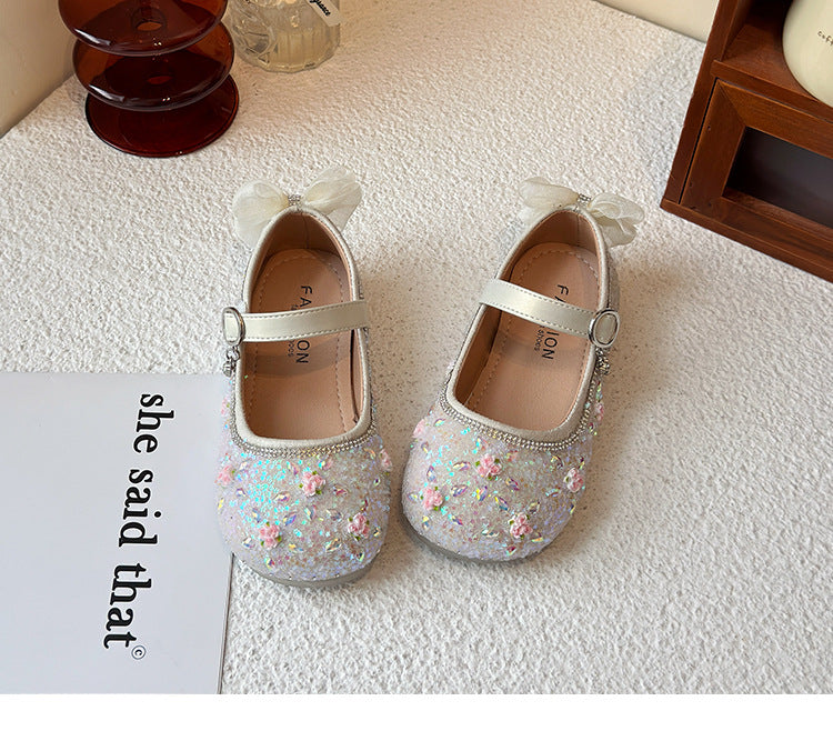 Princess shoes for girls2025Spring New Children's Crystal Shoes for Girls, Soft Sole Leather Shoes to Match Dresses, Spring Edition