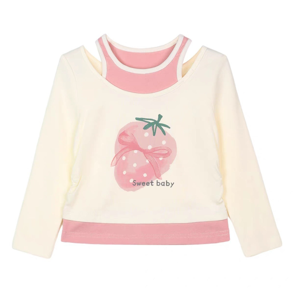 Sweet Little Girl Autumn Long Sleeve Outfit T New Korean Style Fashionable Baby Girl Fake Two-Piece Lace Base Shirt Top