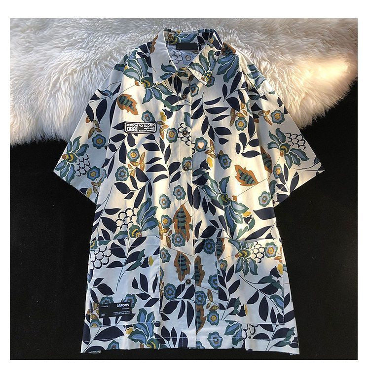 American Style Full Print Design Niche Shirt for Men and Women Summer Hong Kong Style Simple Loose College Style Couple Short Sleeve Trendy