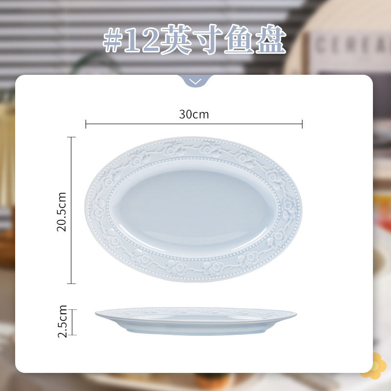 French Style Tableware Bowl and Plate Set for Home Use, High Aesthetic Value for Girls, Cute Ceramic Bowl Set, New Embossed Tableware