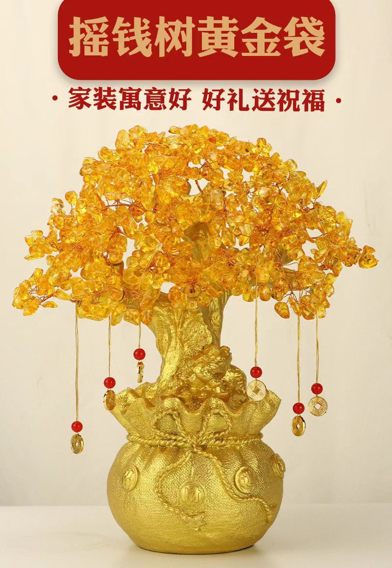 Yellow Crystal Money Tree Fortune Tree Ornament Crystal Ornament Wealth Tree Crystal Tree Home Living Room Opening Gift