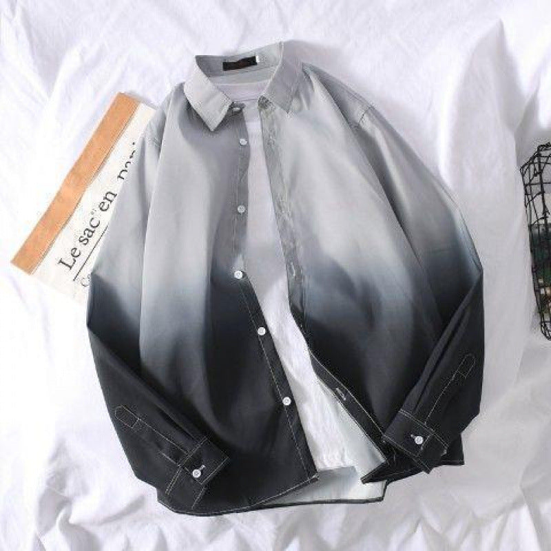 Romantic2025New Gradient Color Shirt for Men Korean Version Loose Trendy Stylish Casual Long Sleeve Shirt