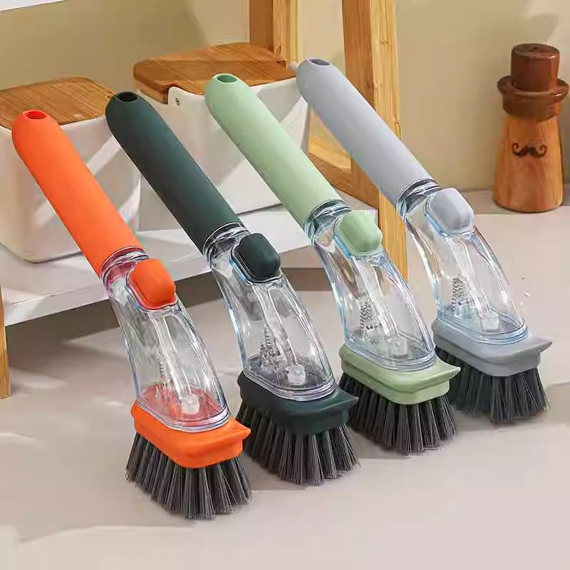 Household Kitchen Pot Scrubber Magic Tool Splash-Proof Pot Brush Multi-Functional Dormitory Kitchen Brush Press Cleaner Integrated Brush