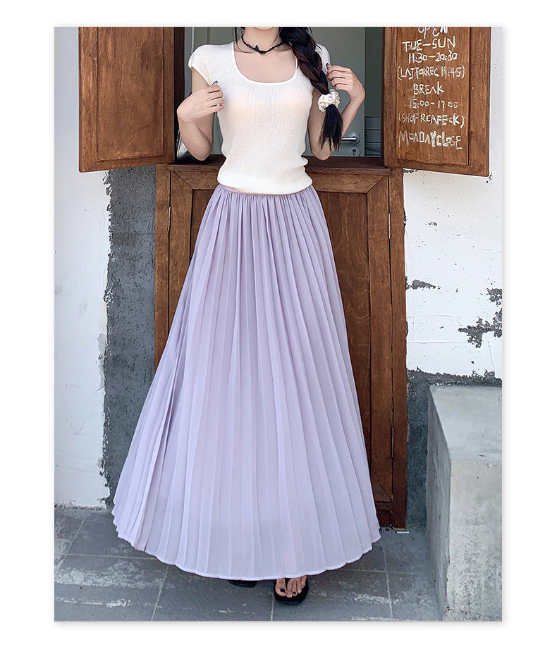 Thirteen Lines·Yunheyu Gentle Light Purple Pleated Long Skirt for Women Versatile Casual Vacation Style Draped Half Skirt