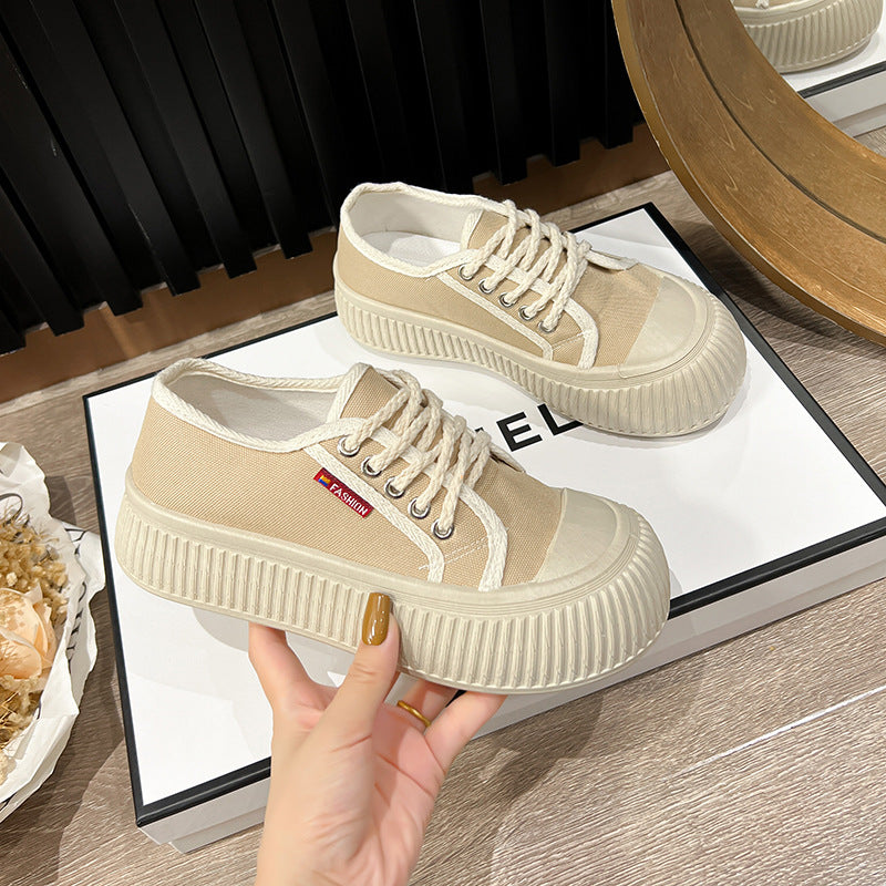 Summer New Trendy Women's Shoes Korean Style Canvas Shoes Thick Sole Loafers Fashion ins White Sneakers Platform Shoes Soft Sole