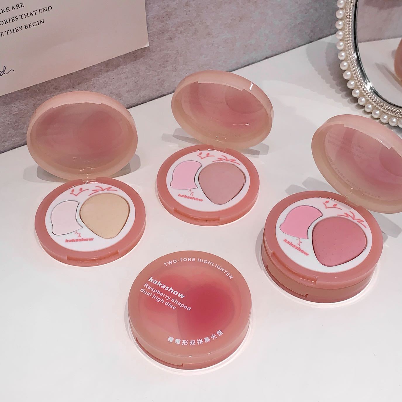 kakashow Raspberry-Shaped Dual Highlight Palette Low Saturation Cherry Blossom Pink Blush Eyeshadow Face Brightening Contouring C574