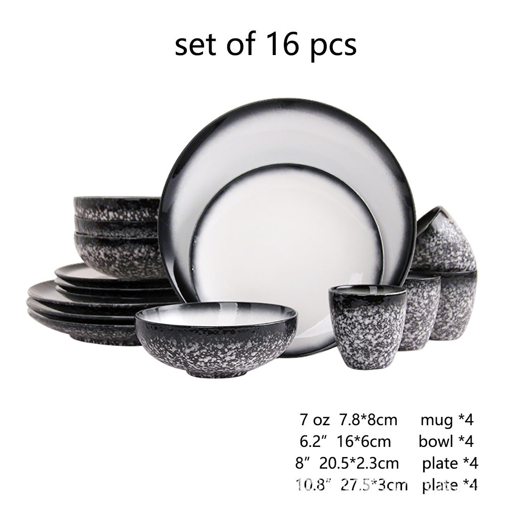 ceramic black plates bowl dinnerware Set of 4 set of 16Set