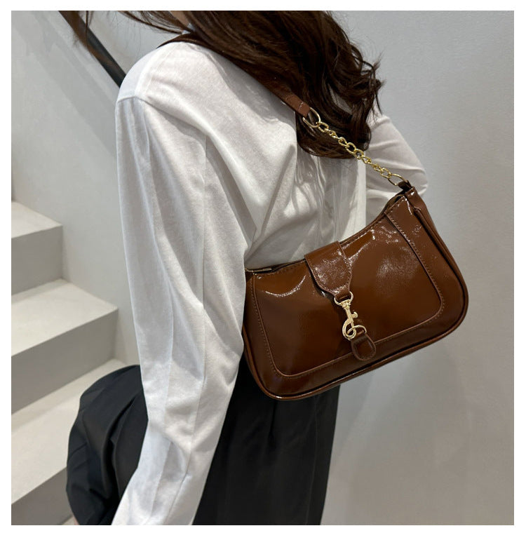 French Design Glossy Women2025Summer New Trendy Fashionable Elegant Single Shoulder Underarm Handbag for Women