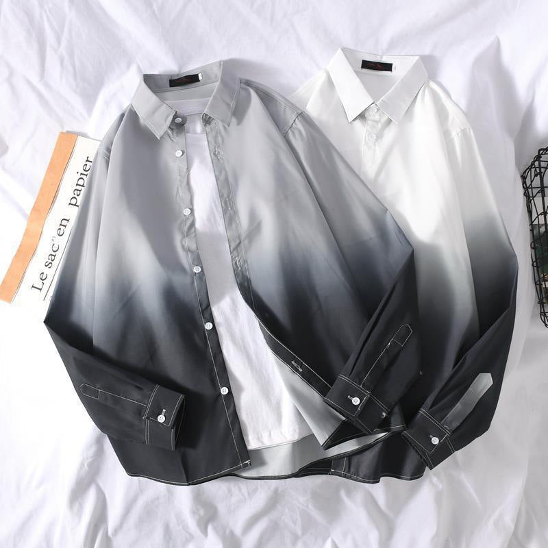 Romantic2025New Gradient Color Shirt for Men Korean Version Loose Trendy Stylish Casual Long Sleeve Shirt