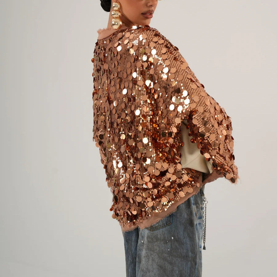 GY26109Fashion Sequin Patchwork Jacket