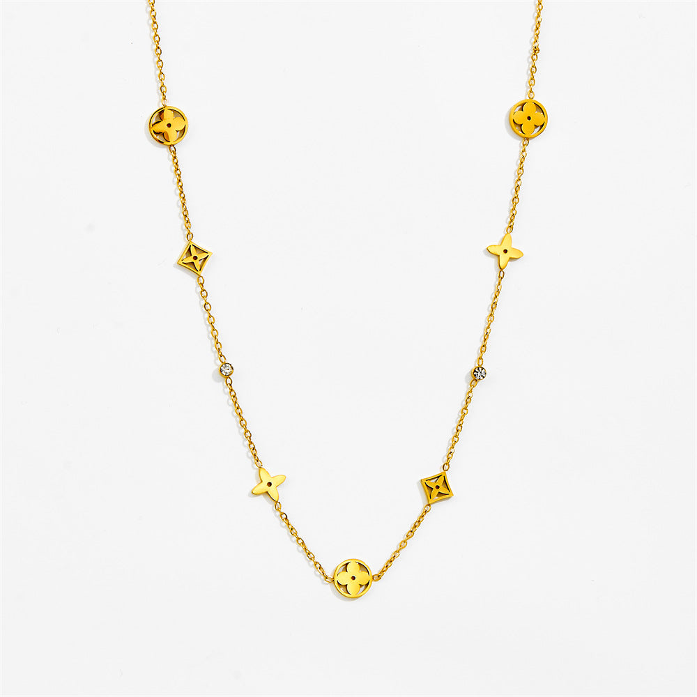 Titanium Steel Necklace Four-leaf Clover Presbyopia k Golden Simple Elegant High-End Stainless Steel Jewelry Non-Fading for Women Suit