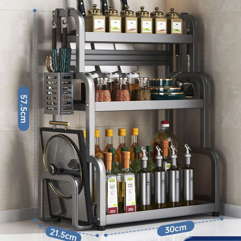 Kitchen Spice Rack Knife Holder Countertop Multifunctional Seasoning Kitchenware Storage Rack Multi-layer Stainless Steel Wholesale