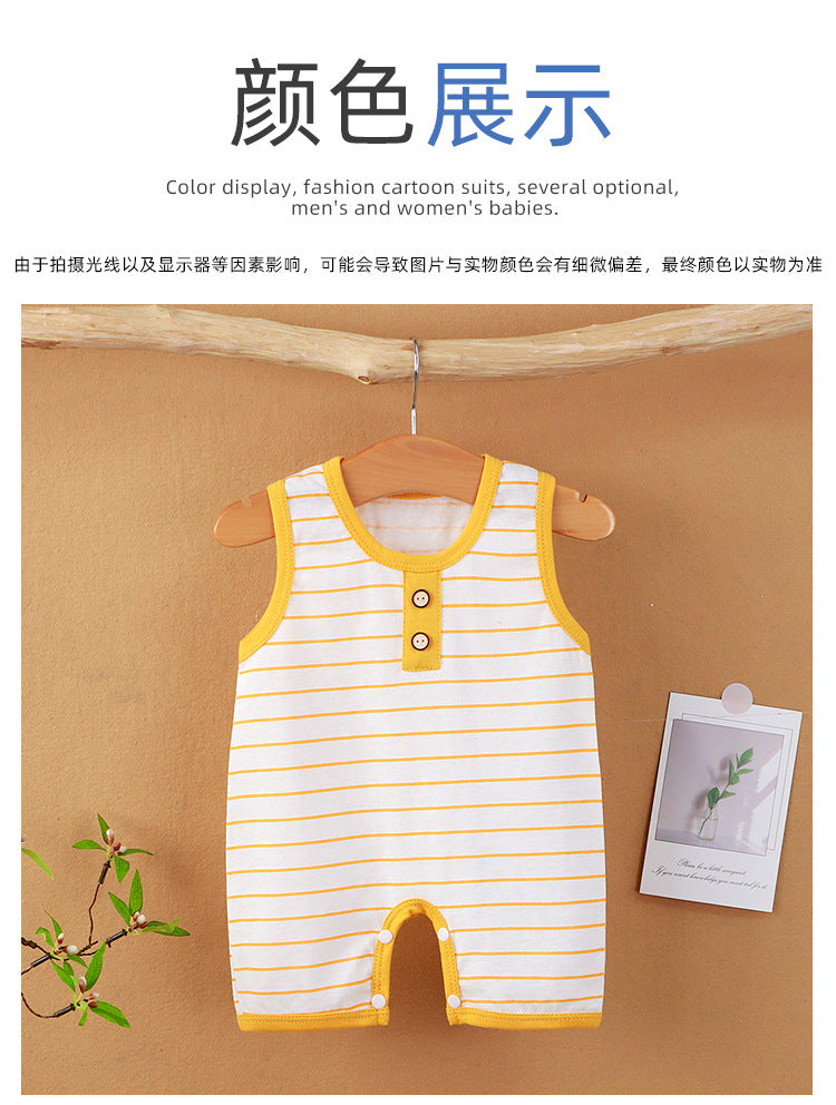 Summer New Baby Romper for Boys and Girls, Thin Cotton Sleeveless Jumpsuit Newborn Striped Vest Romper