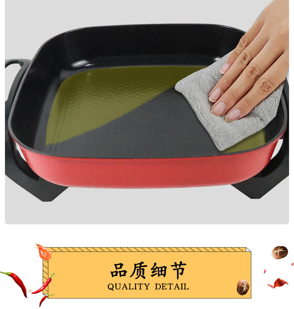 Household Square Pot Multi-Functional Cooking Pot Large Capacity Gift Electric Cooking Pot Electric Hot Pot Electric Heating Pot Can Support Foreign Trade