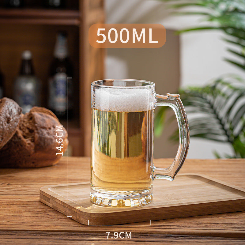 Transparent Glass Cup Heat-Resistant Large Thickened Tea Cup with Handle Beer Cup Without Lid Bar Gift Customizable logo