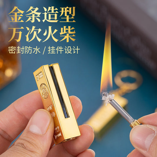 10,000 Matches Lighter Kerosene Outdoor Portable Keychain Gold Bar Shape Cigarette Lighter Men's Gift