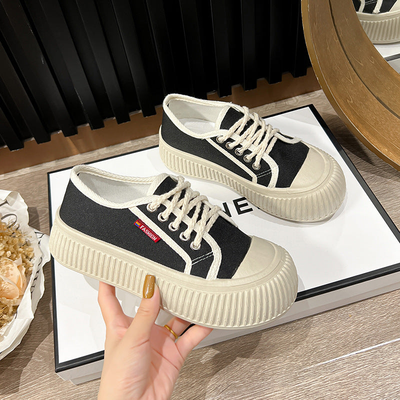 Summer New Trendy Women's Shoes Korean Style Canvas Shoes Thick Sole Loafers Fashion ins White Sneakers Platform Shoes Soft Sole
