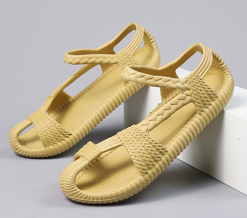 Men's Summer Straw Sandals Hollow Handmade Woven Roman Sandals Vietnamese Slippers Soft Sole Personality Beach Sandals